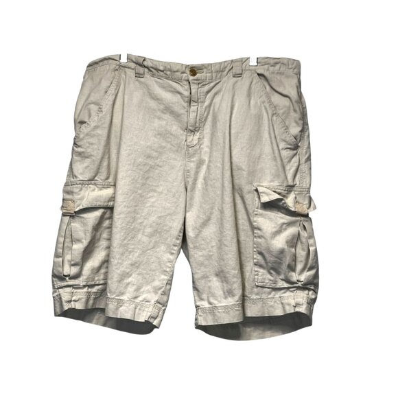 Old Navy Mens Cargo Shorts Linen Blend 38 Tie Zipper Light Tan - Picture 1 of 6